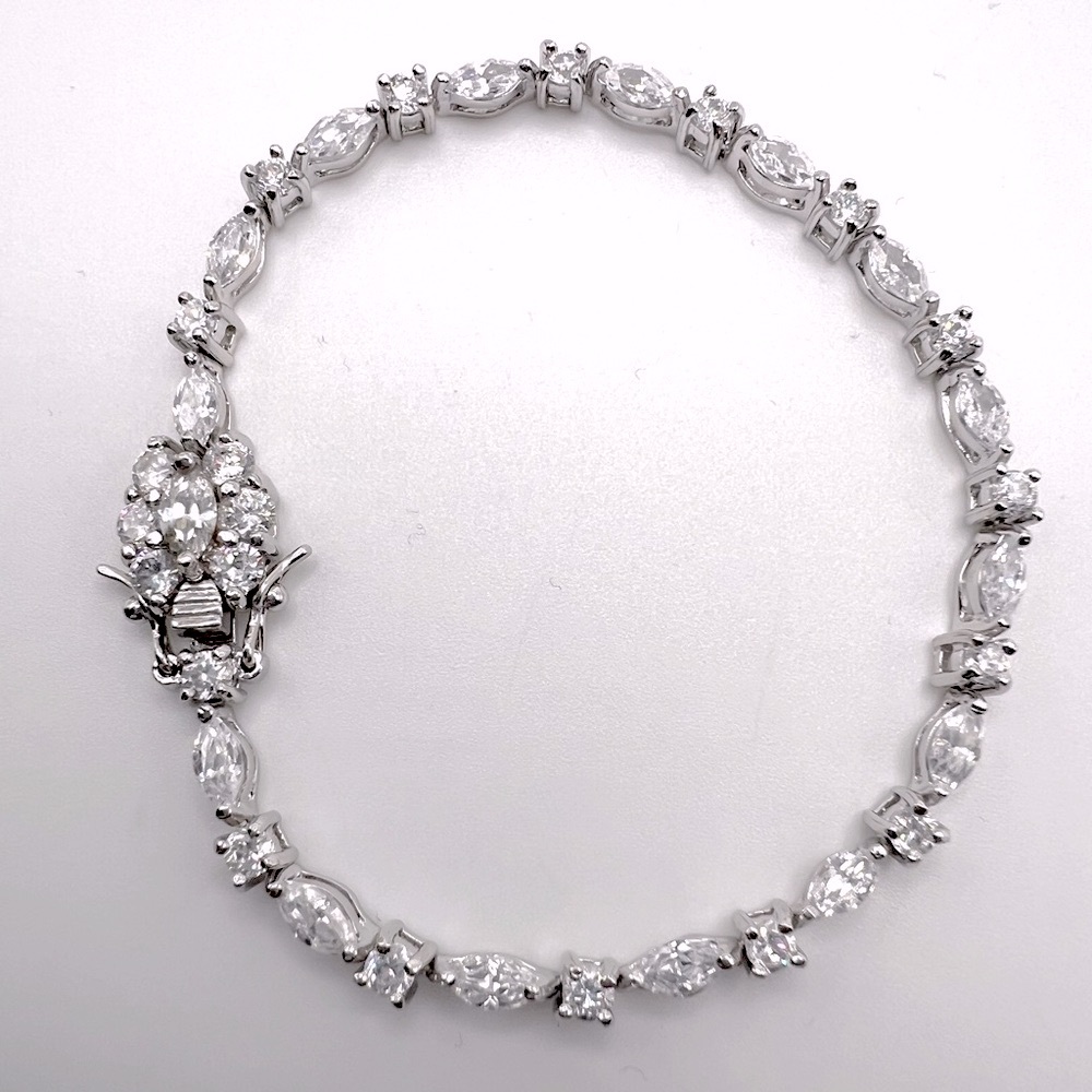Sterling 8” Marquise & Round Cz Bracelet - Picture 3 of 17
